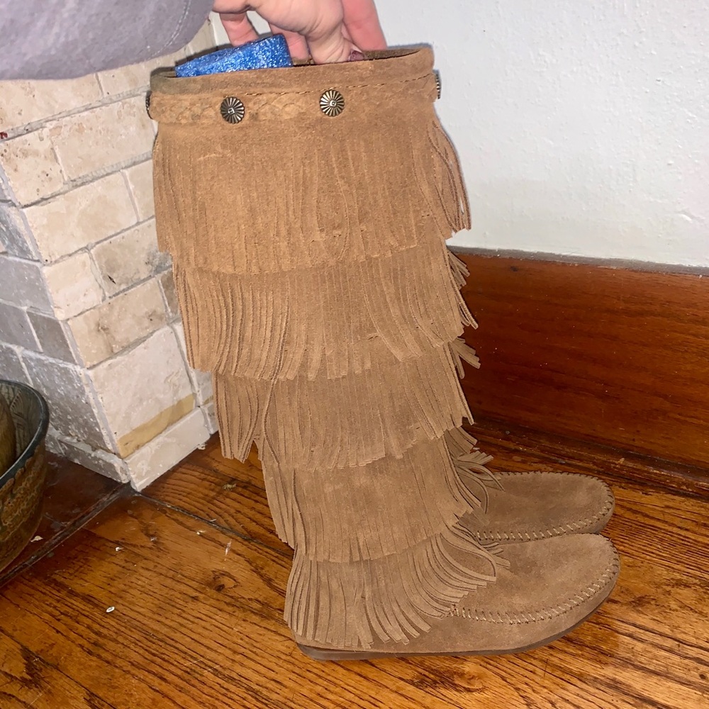Minnetonka Tall Fringe Boots Moccasins